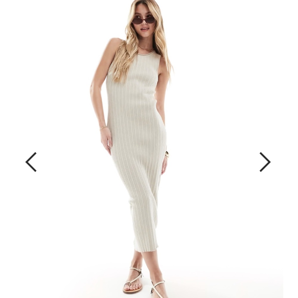 ASOS Beige Ribbed Midi Knit Tank Dress Stretch Women’s Size Medium